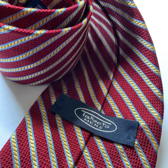 Talbots men’s Pinstriped tie Red Gold w/Light blue - Picture 3 of 9